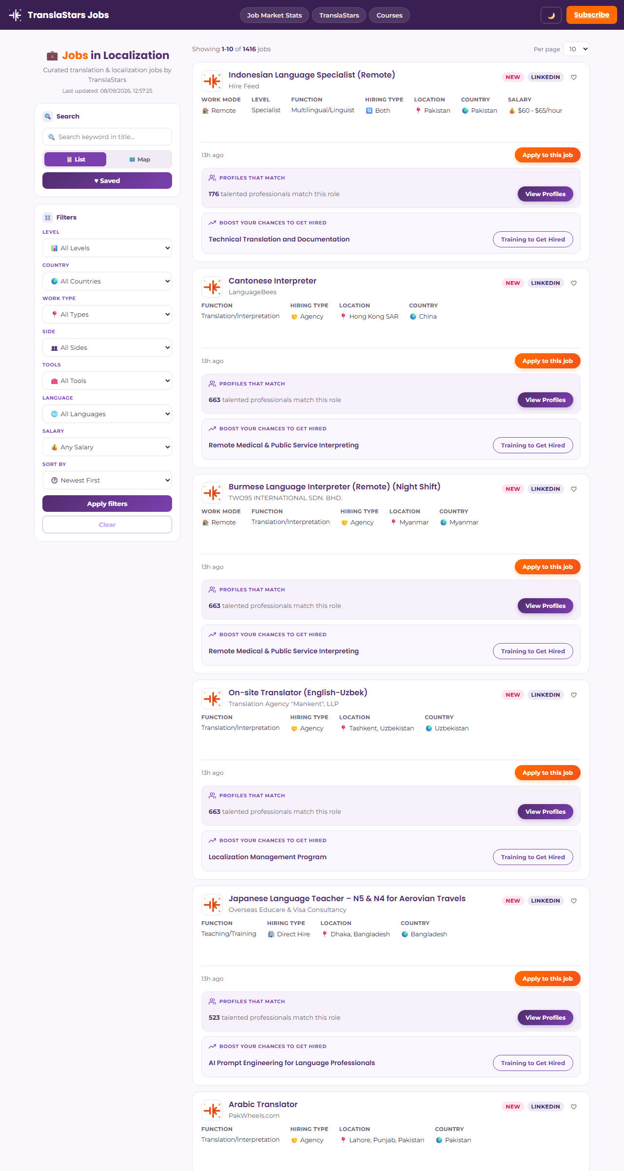 TranslaStars Jobs Board - live localization job openings