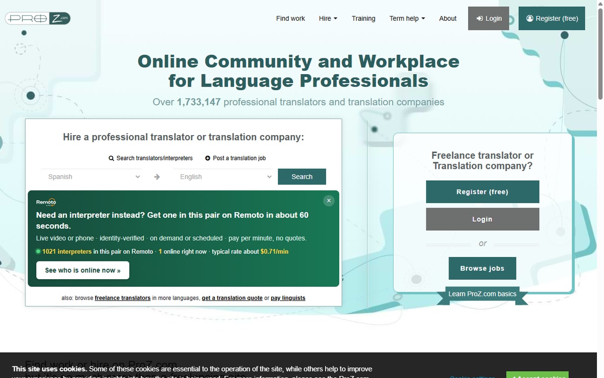Screenshot della home di ProZ.com