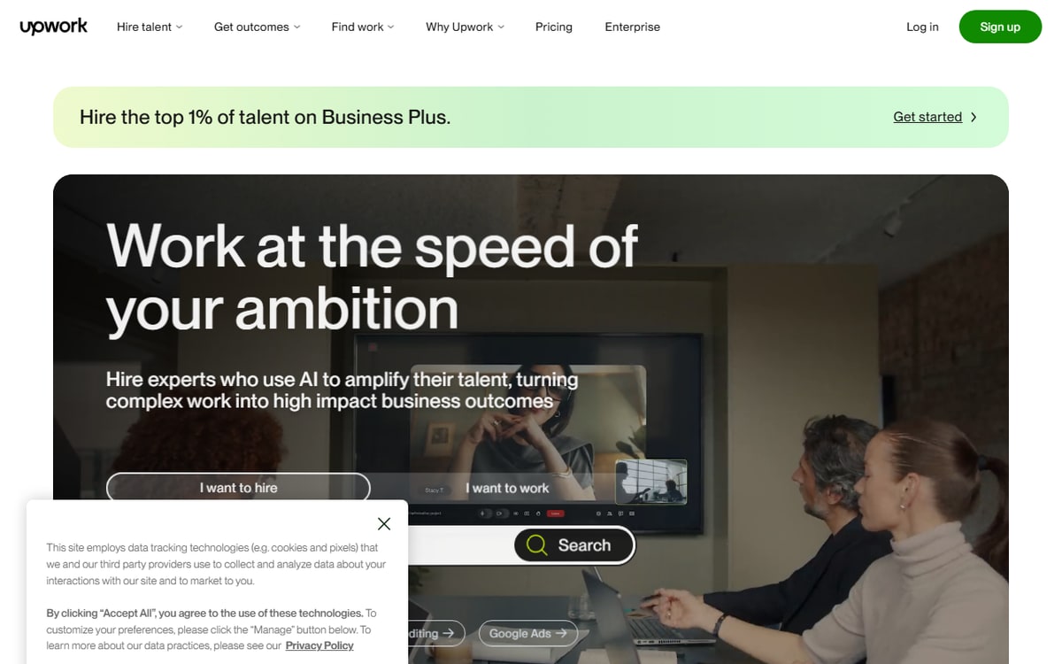 Screenshot della home di Upwork
