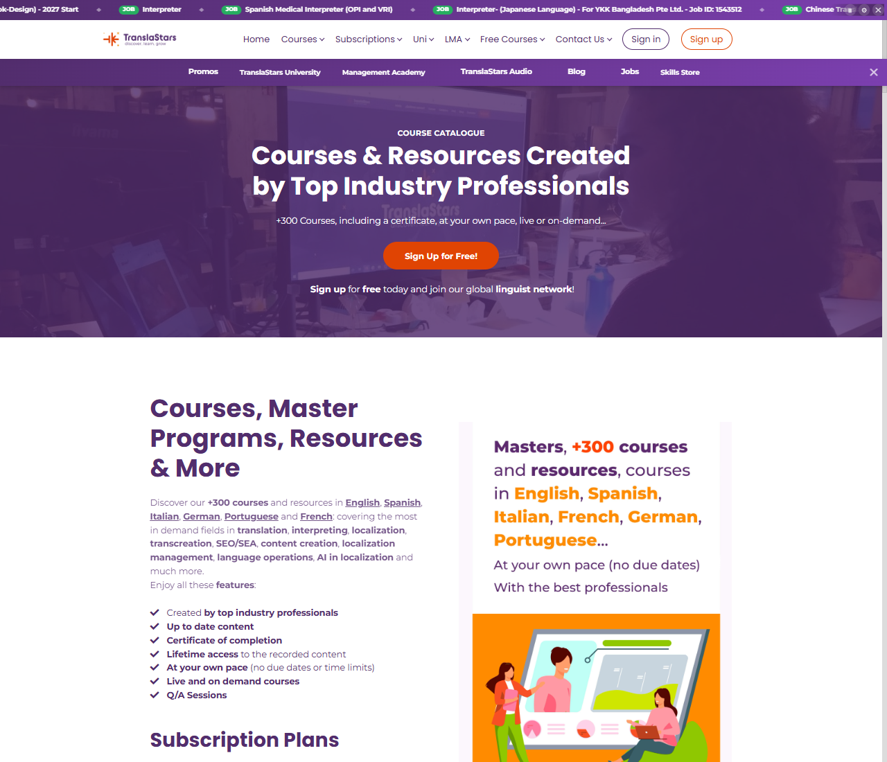 TranslaStars course catalogue