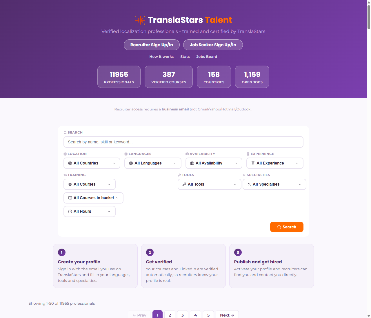 TranslaStars Talent Pool of language professionals